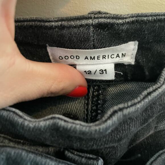 Good American Asymmetrical Dark Grey Skinny Jeans Size 12 - Picture 6 of 8
